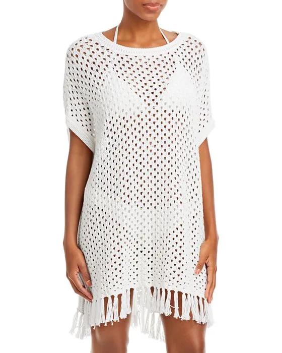 Fringed Crochet Cover Up Dress