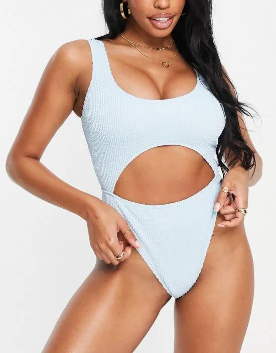 Fuller Bust Exclusive cut out swimsuit in baby blue scrunch