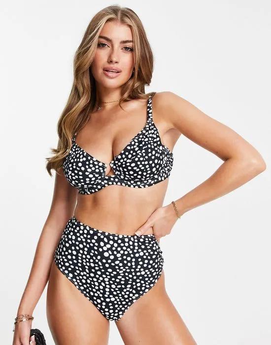 Fuller Bust Exclusive mix and match underwire bikini top in black polka dot