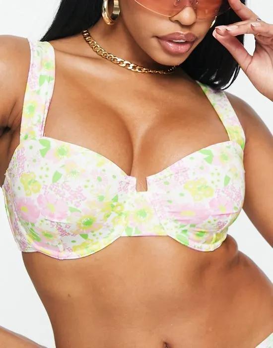 Fuller Bust mix and match underwired bikini top in mixed ditsy floral print