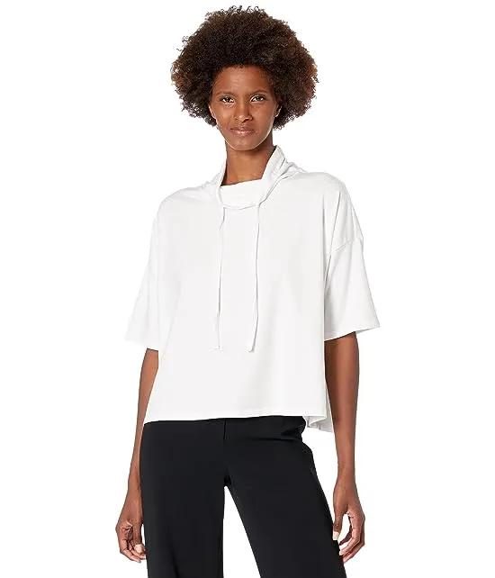 Funnel Neck Elbow Sleeve Boxy Top in Organic Cotton Stretch Jersey