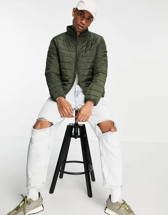 funnel neck puffer jacket in khaki