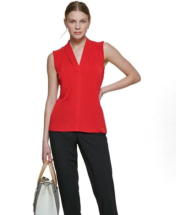 Gathered V-Neck Sleeveless Top