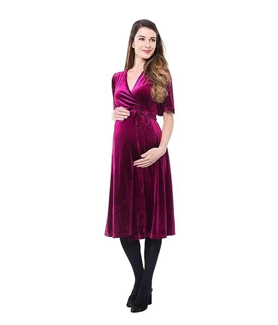 Genevieve Maternity + Nursing Velvet Wrap Dress