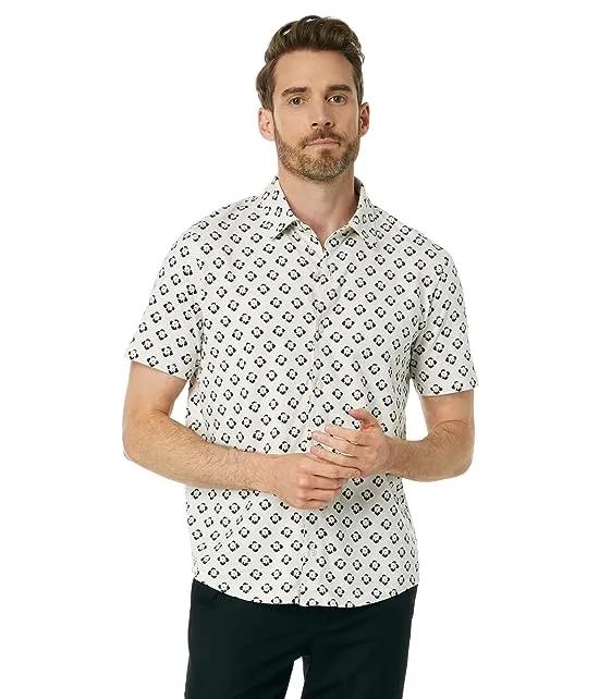 Geo Floral Printed Short Sleeve Button-Down