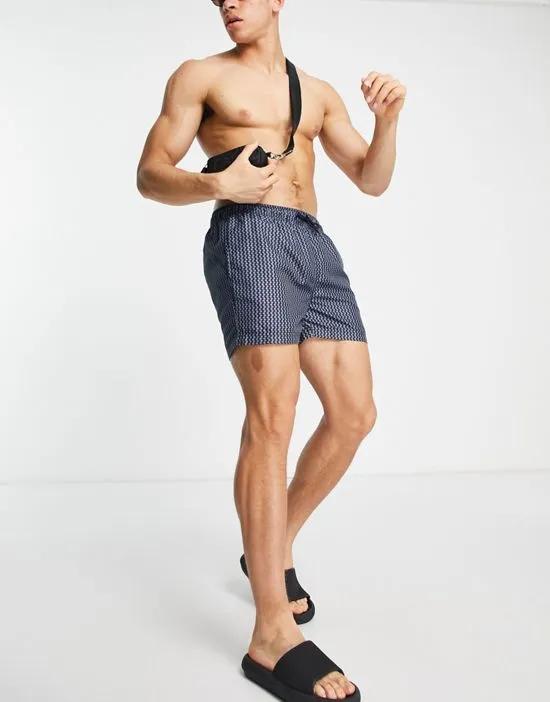 geo print swim shorts in navy