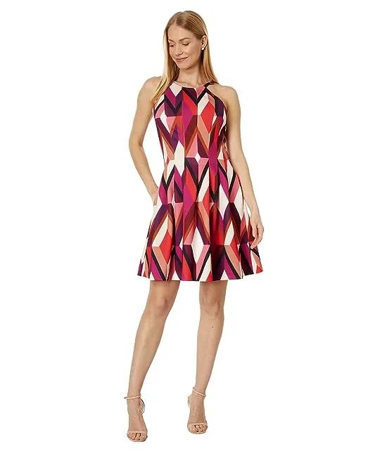Geometric Fit-and-Flare Scuba Dress