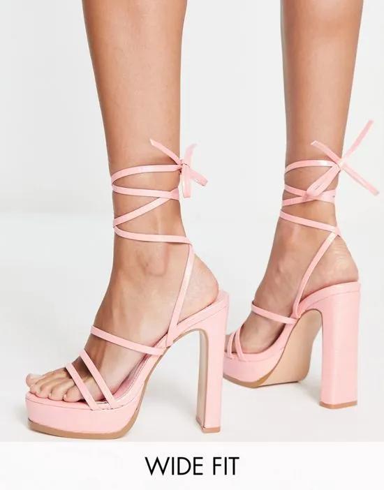 Gimme tie up platform heel sandals in pink