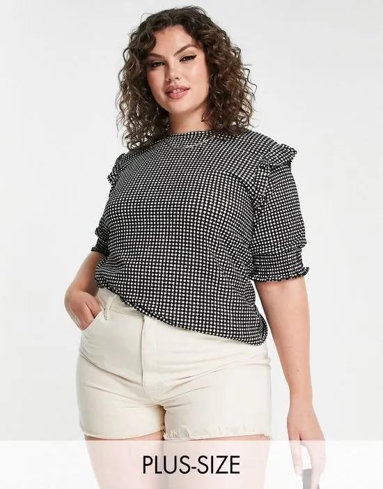 gingham frill top in black and white