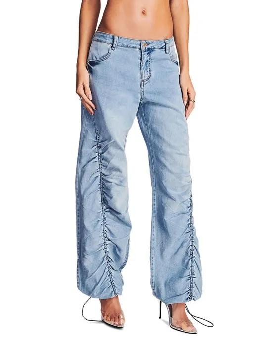 Giselli Ruched High Rise Wide Leg Jeans in Vintage Celeste