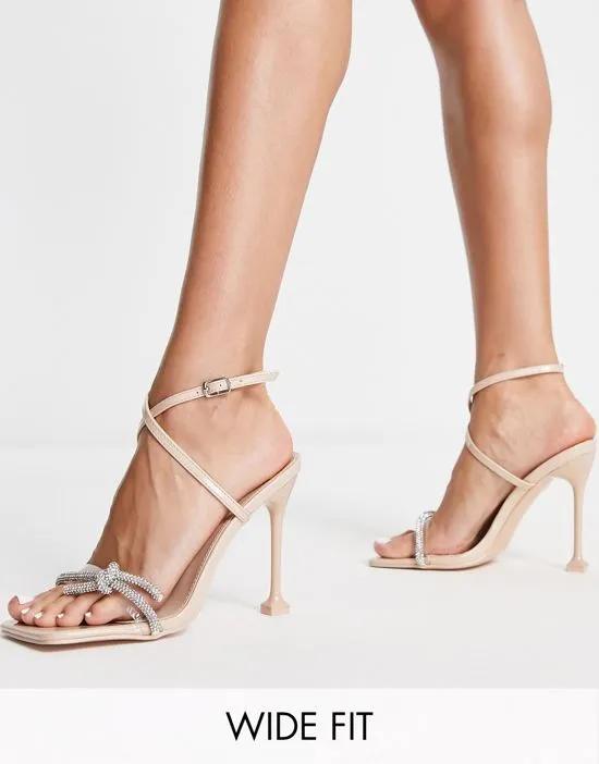 Glitter heeled sandals with crystal bow in blush