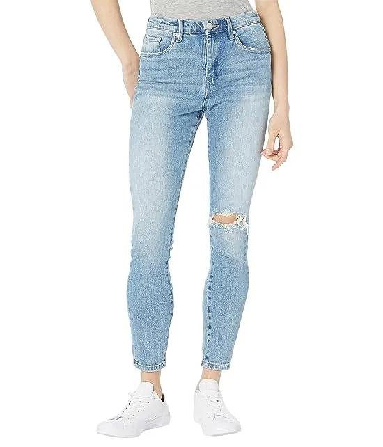 Great Jones High-Rise Five-Pocket Skinny with Ripped Knee in Blue