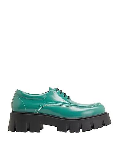 Green Leather Laced shoes ABRADED LEATHER CHUNKY LACE UPS
