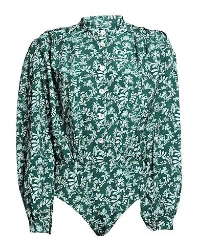 Green Plain weave Floral shirts & blouses