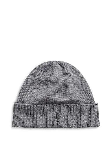 Grey Knitted Hat RIBBED-CUFF CASHMERE HAT
