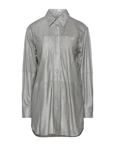 Grey Leather Solid color shirts & blouses