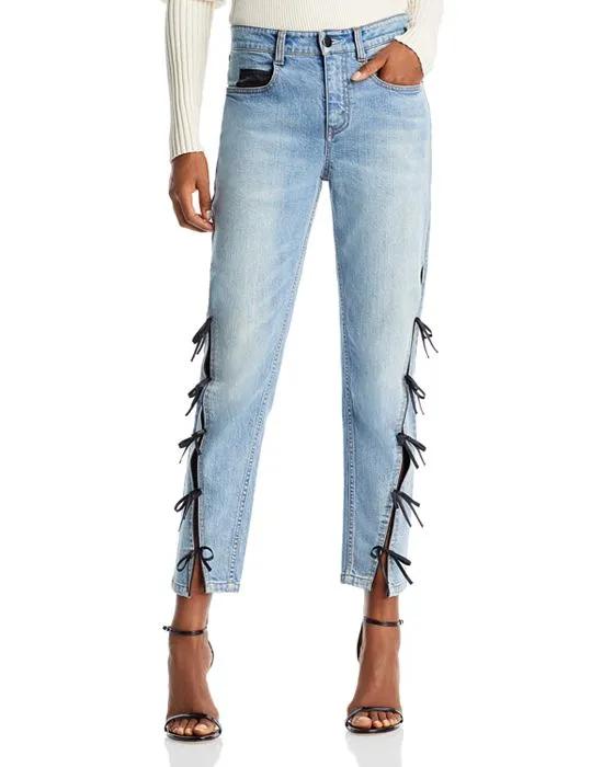 Grove High Rise Side Ties Ankle Jeans in Med Wash