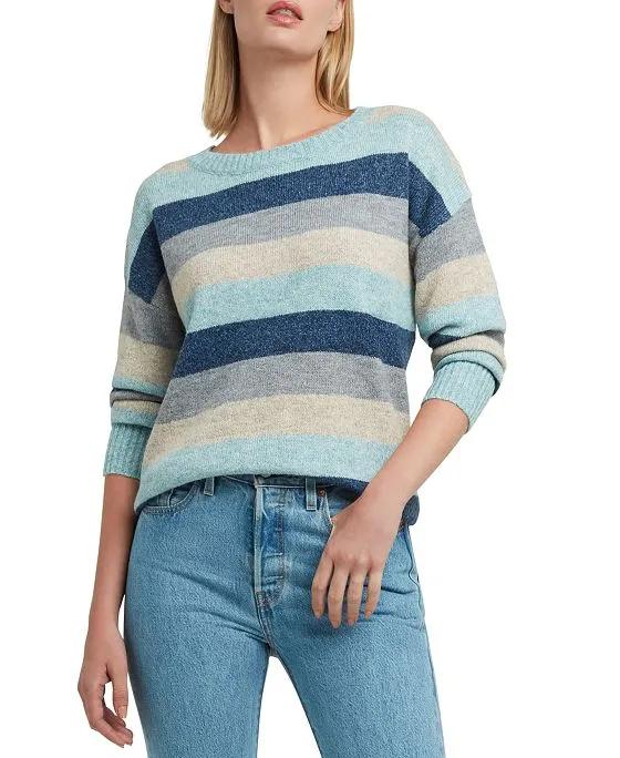 H Halston Women's Striped Crewneck Drop-Shoulder Sweater