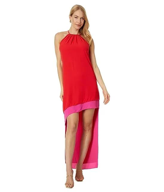 Halter High-Low Color-Block Dress