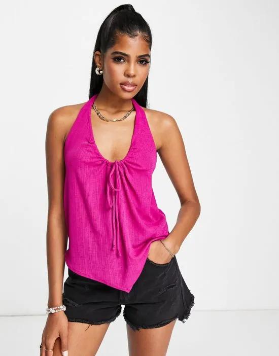 halterneck scarf top in pink