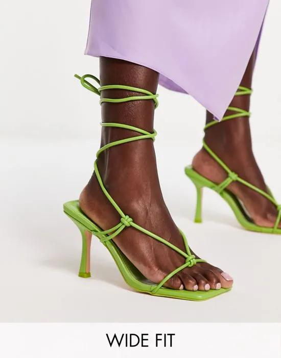 Harriet heel sandals with ankle tie in lime green