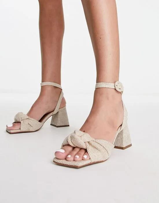 Hayden knotted mid heeled sandals in natural fabrication