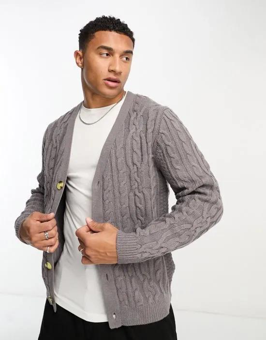 heavyweight cable knit cardigan in gray