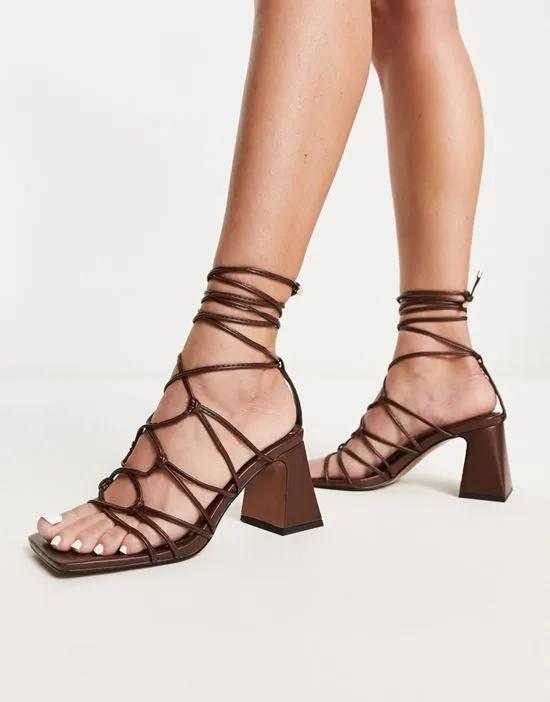 Helene knotted block heeled sandals in brown