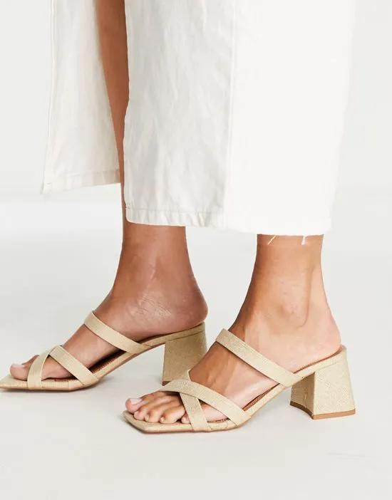 Herbie cross strap mid heeled sandals in natural fabrication