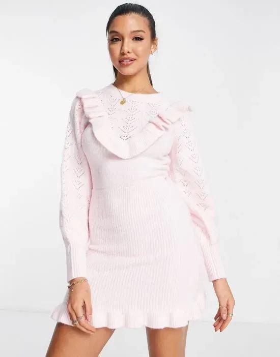heritage pointelle ruffle dress in pink