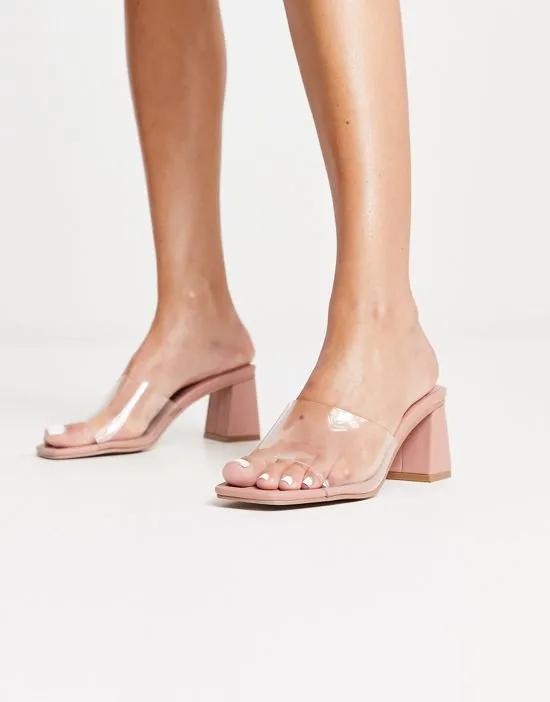 Hero block heeled mules in clear