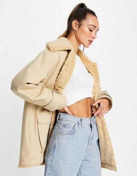 Hero borg parka coat in camel