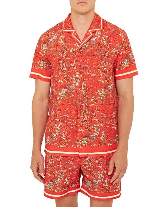 Hibbert Solo Fantasy Floral Print Tailored Fit Button Down Camp Shirt 
