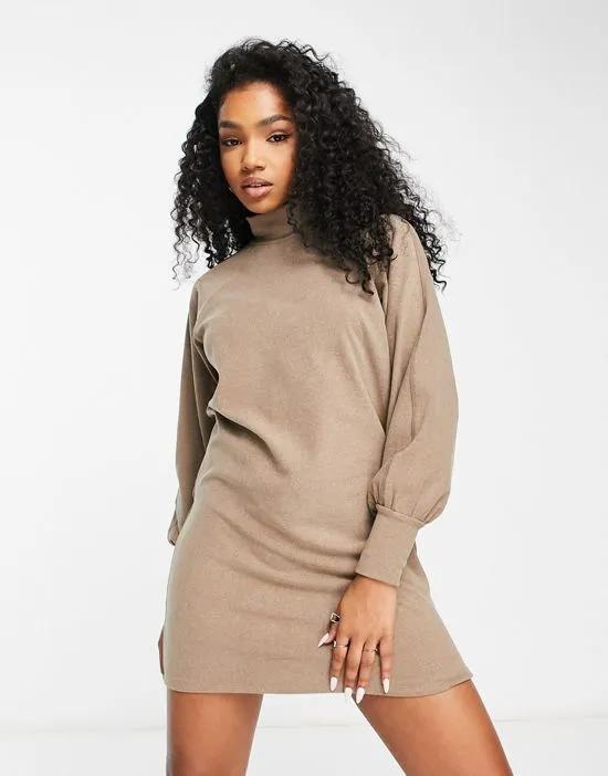 high neck knitted dress in beige