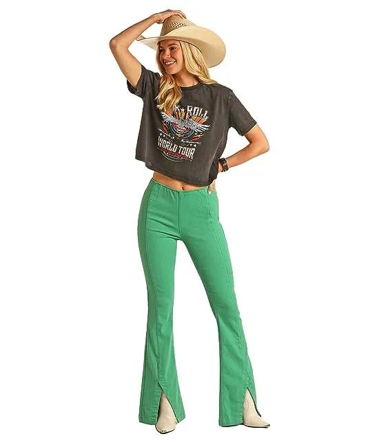 High-Rise Bargain Bell with Hem Slit Pull-On Flare in Kelly Green RRWD6PRZUC