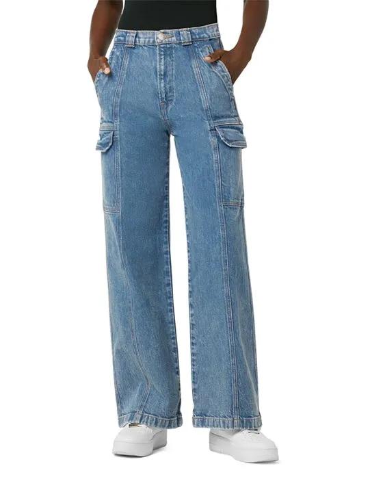 High Rise Cargo Straight Leg Jeans in Lighthouse