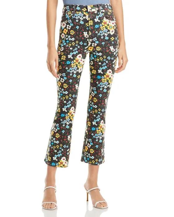 High Rise Floral Print Kick Flare Jeans in Pushing Daisies