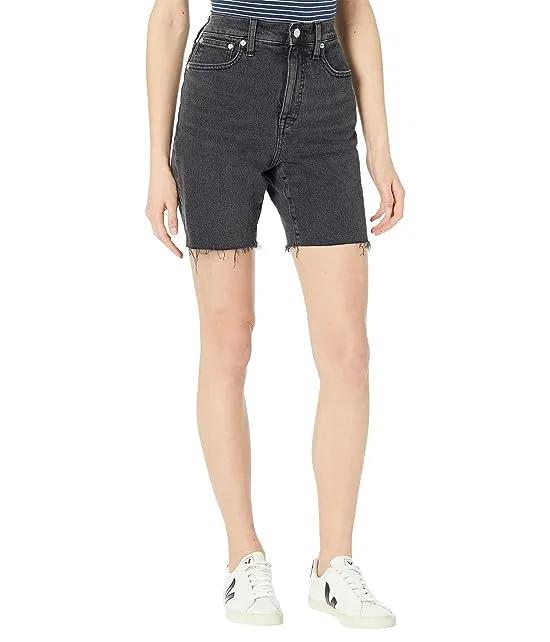 High-Rise Mid-Length Denim Shorts in Claybrook Wash