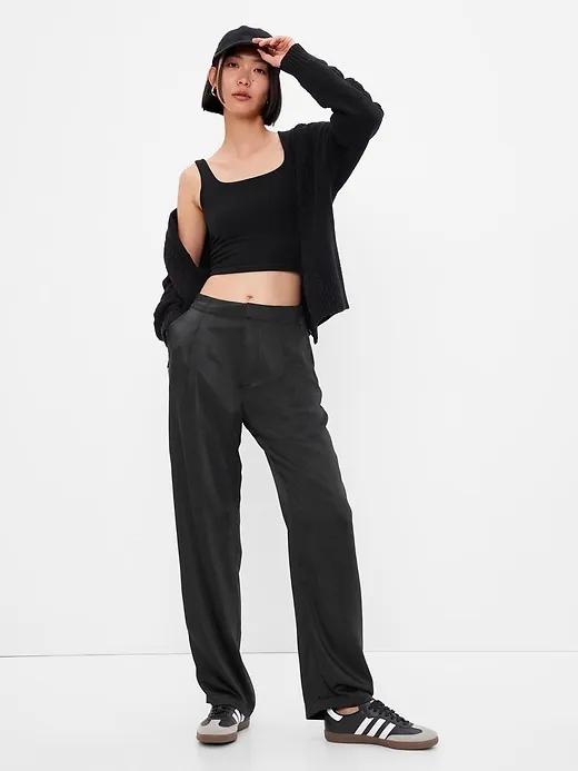 High Rise Pleated Satin Trousers