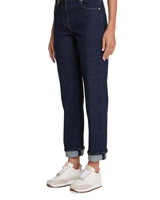 High Rise Straight Jeans in Blue Navy
