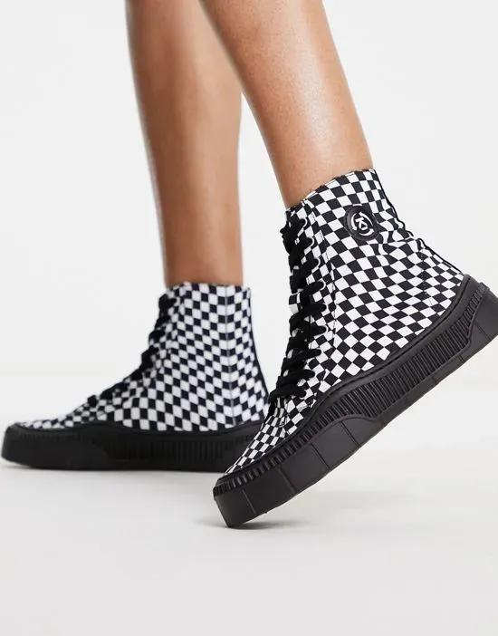 high top sneakers in checkerboard printed canvas - MULTI