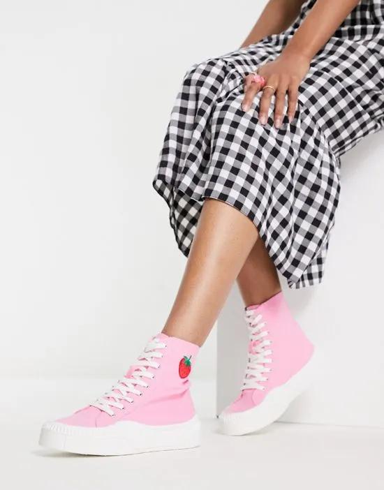 high top sneakers with strawberry in pink canvas - LPINK