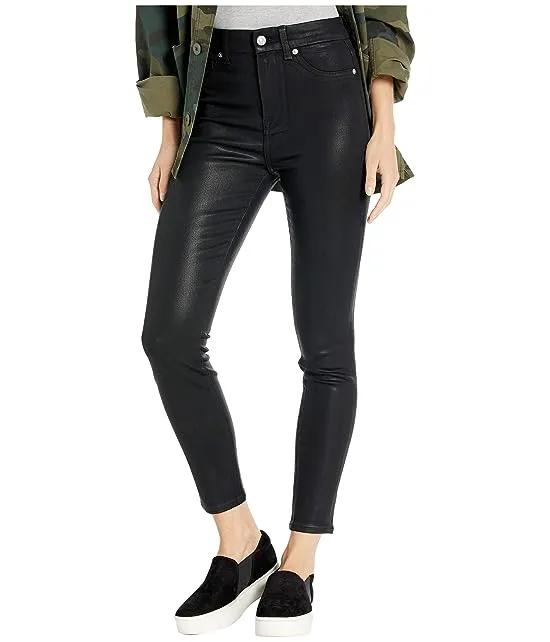 High-Waist Ankle Skinny Faux Pocket in Black Coated
