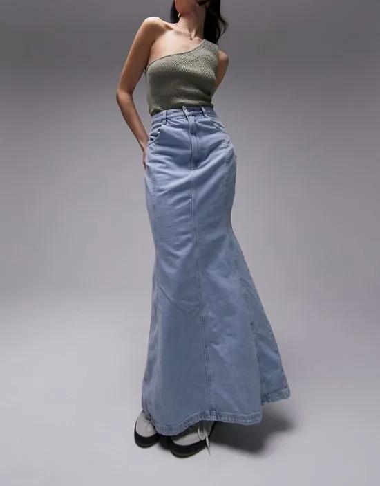 high waist denim fishtail skirt in bleach