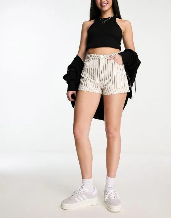 high waist denim shorts in ecru stripe