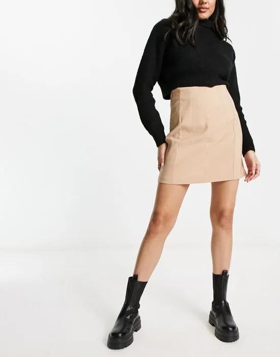 high waist mini skirt in stone