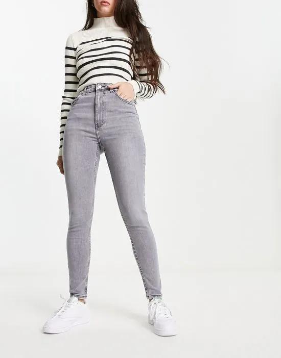 high waist skinny jeans in gray