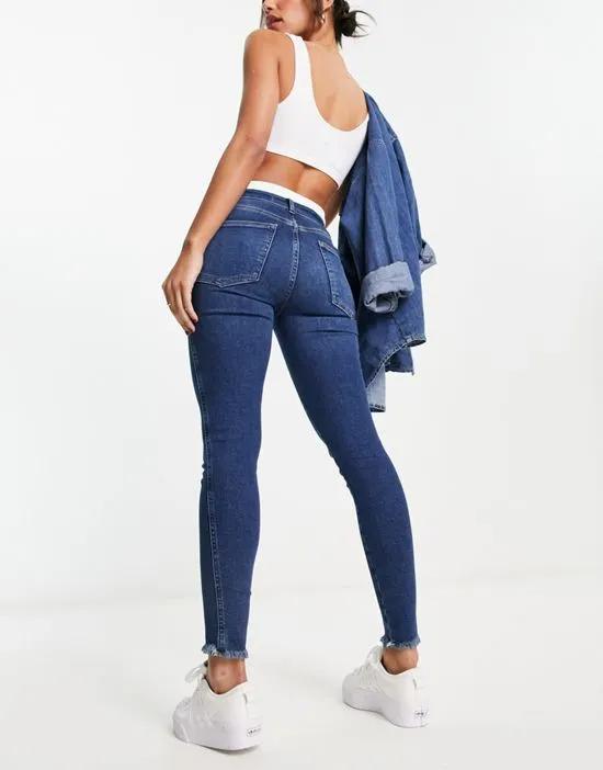 high waist skinny jeans in navy blue