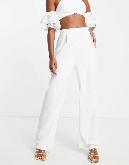 high waist wide leg pants in white - part of a set