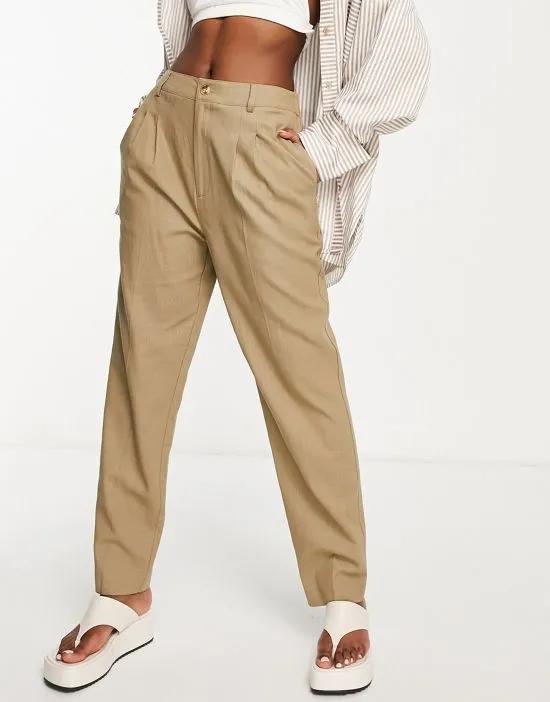 high waisted linen blend tapered pants in olive
